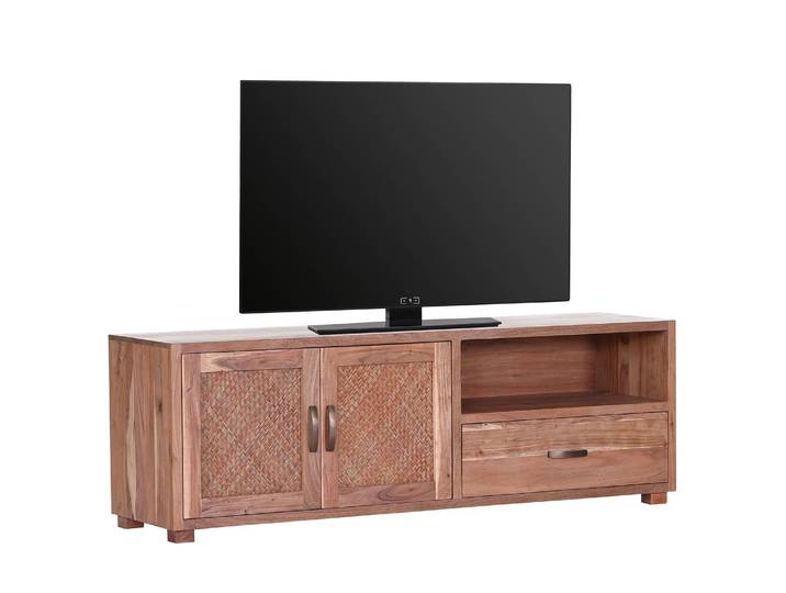 TV-Lowboard Valenton I Front: Rattangeflecht / Massivholz Akazie, smoked & lackiert Korpus: Massivholz Akazie, smoked & lackiert Braun 170 x 57