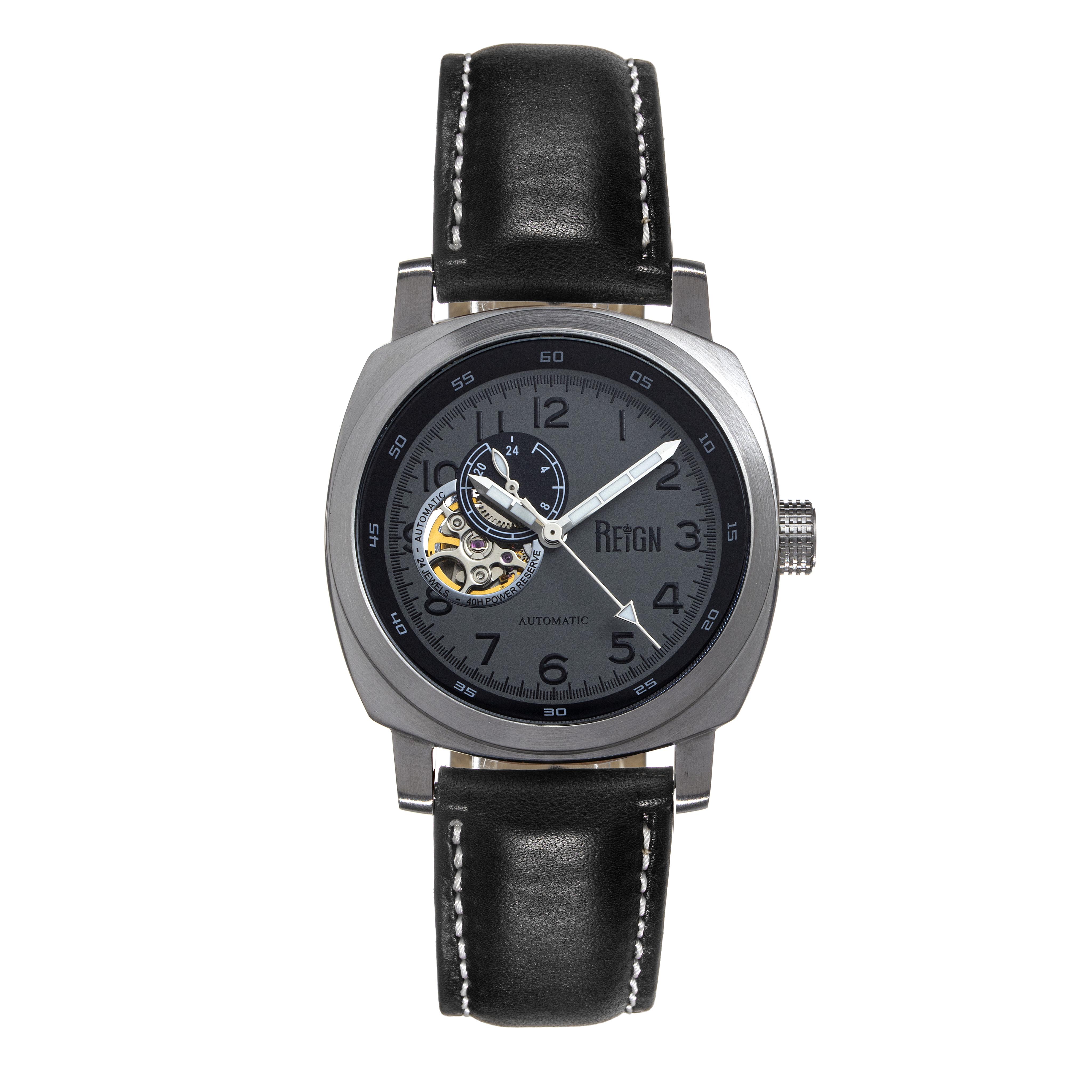 Reign Impaler Semi-skelet horloge met leren band - grijs/zwart