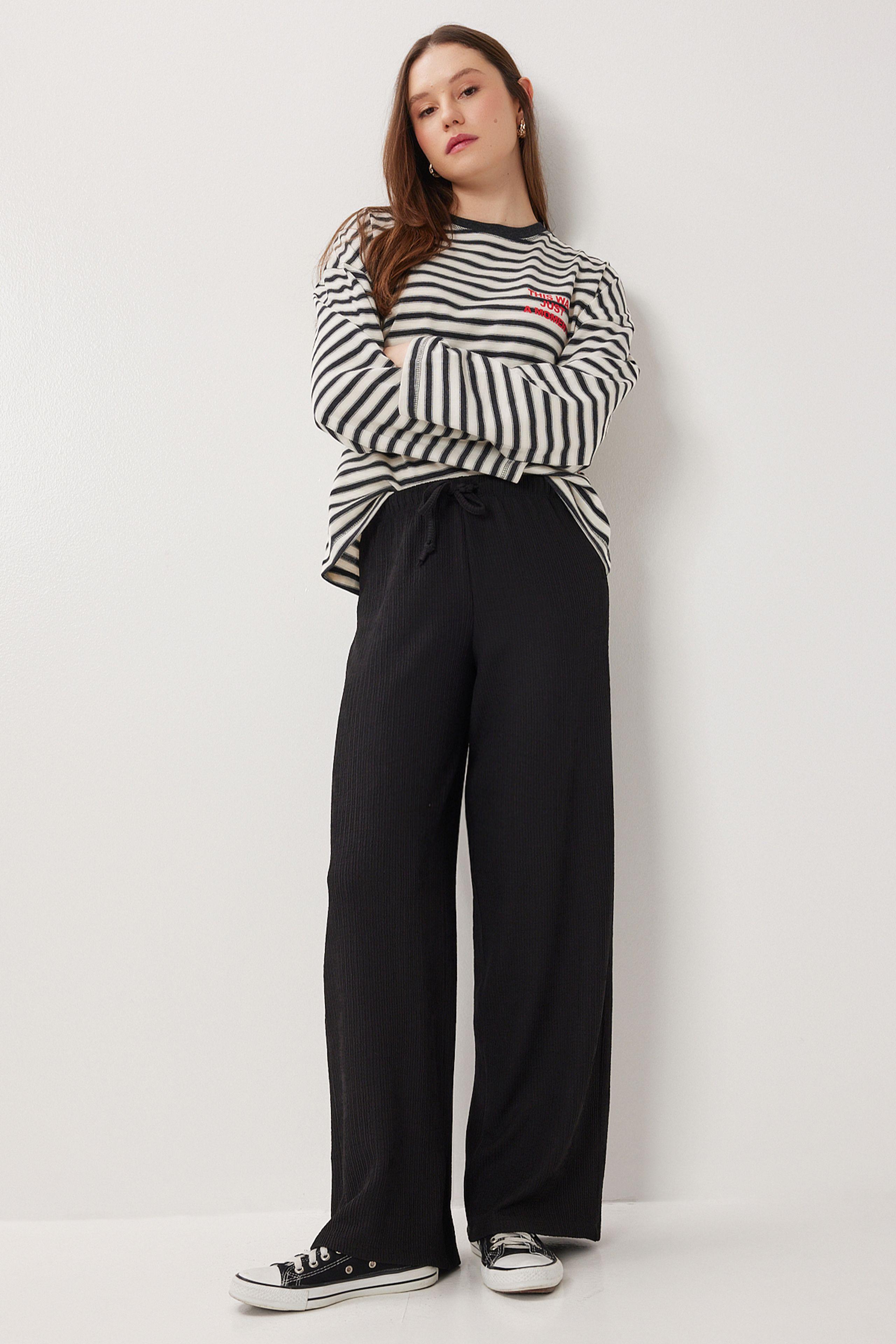 Hoge Taille Geweven Wijde Broek