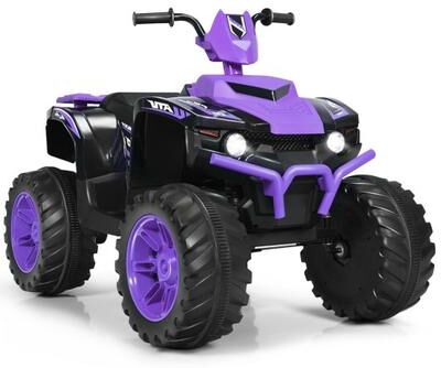 Costway 12V Kids Electric 4-Wheeler ATV Quad Ride On Car with LED Light-Purple