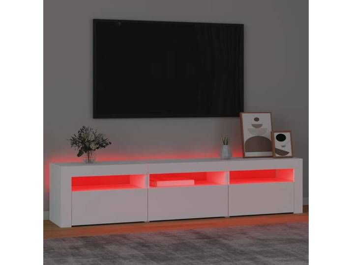 Maison Soldes Meuble TV - Armoire de Télévision - console de jeu - éclairage LED inclus - Blanc 180x35x40cm Moderne642995