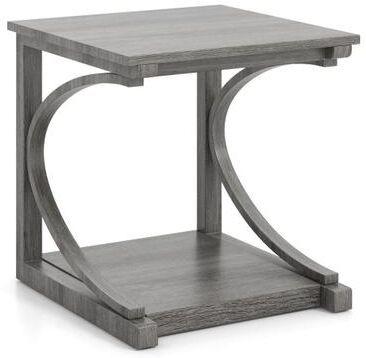 Costway C-shaped 24 Inch 2 Tier Square End Table Sofa Side Table-Grey