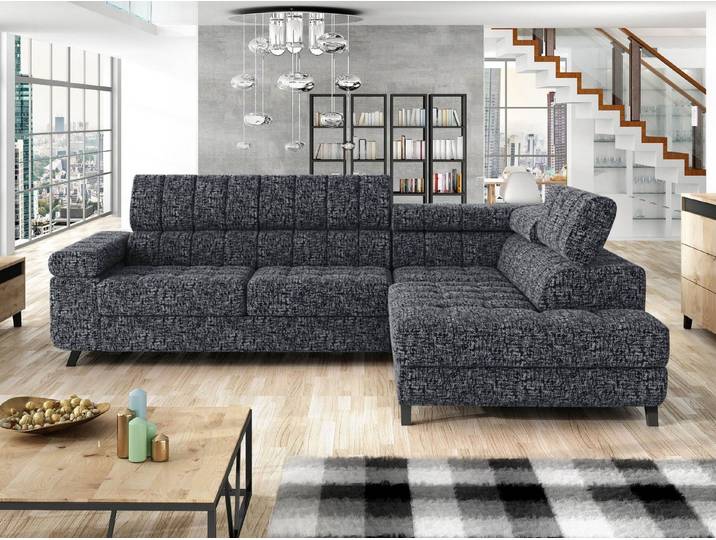 MIRJAN24 Ecksofa Nord, mit Bettkasten und Schlaffunktion, Typs L , Einstellbare Kopfstützen, 264x203x73 cm