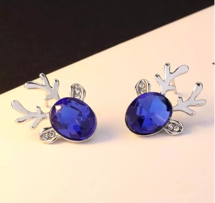 INF Boucles d'oreilles renne en argent pour Noël - bleu
