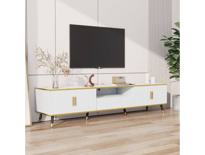 Armoire de télévision basse moderne optique en marbre panneau de télévision commode de télévision 200 x 40 x 46 cm - Convient
