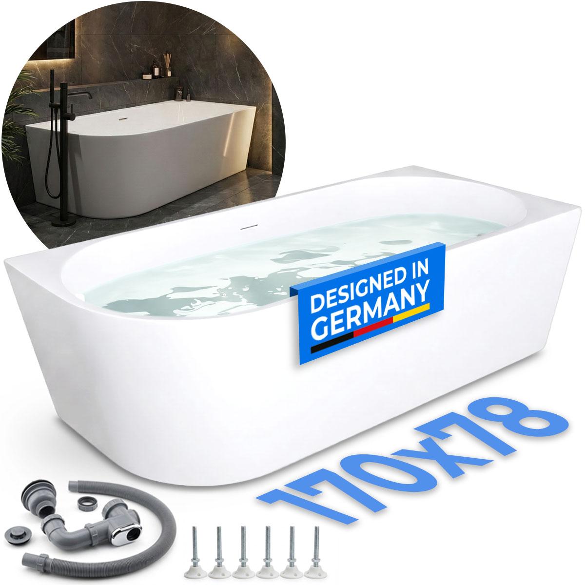 Belvit Badewanne halbfreistehend & freistehend aus Acryl - Eckbadewanne oder oval, Links, Mittig & Rechts, 180x80 - 170x78 cm, mit Ablaufgarnitur