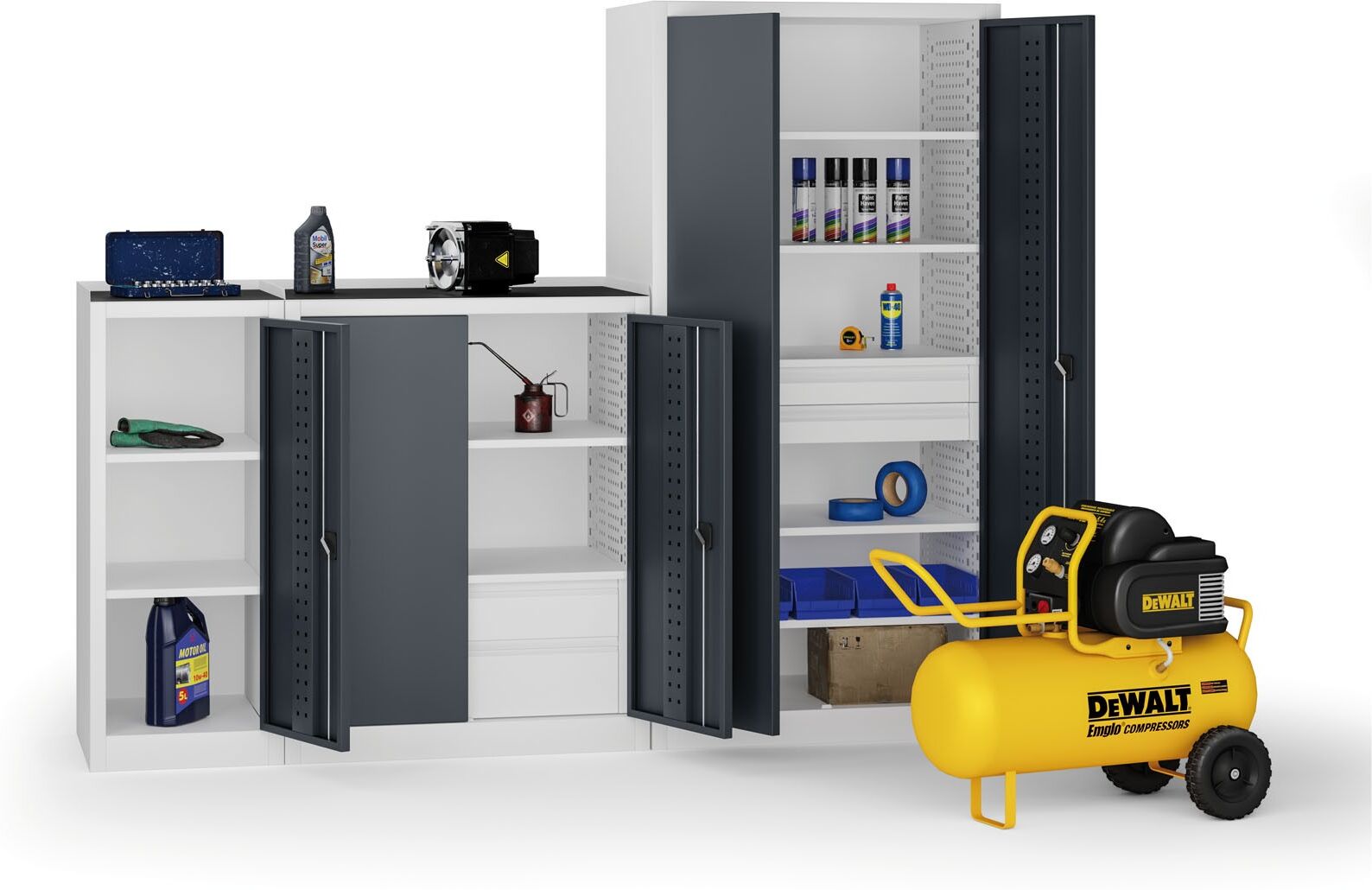B2B Partner Werkstattschrank, 2 Regalböden, 1180 × 950 × 500 mm, graphitfarbene Türen