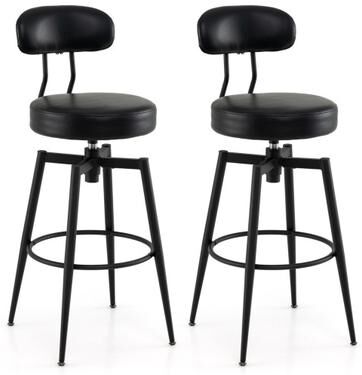 Costway Set of 2 Swivel Barstools Faux Leather with Upholstered Seat and Back-Black
