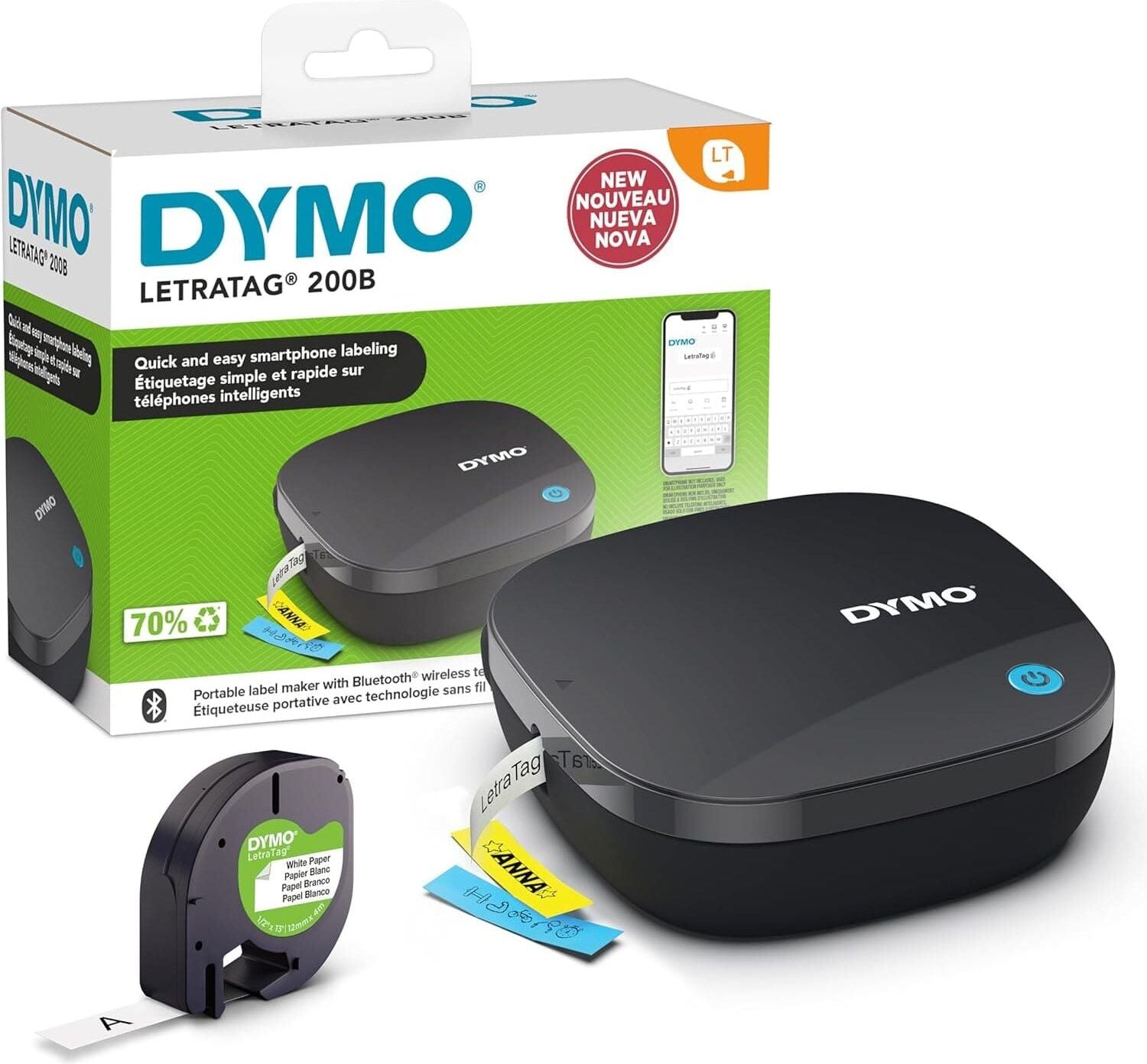 Dymo LetraTag 200B Bluetooth Label Maker   Compact Label Printer   Connects Through Bluetooth Wireless Technology to iOS and Android   Includes 1 White Paper Label Tape, New