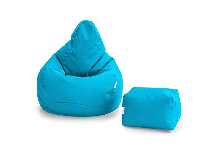 Loft 25 Sitzsack für Erwachsene mit Fußhocker – Gaming-Sitzsack für Innen- und Außenbereich, Aqua, Sitzsack mit Fußhocker