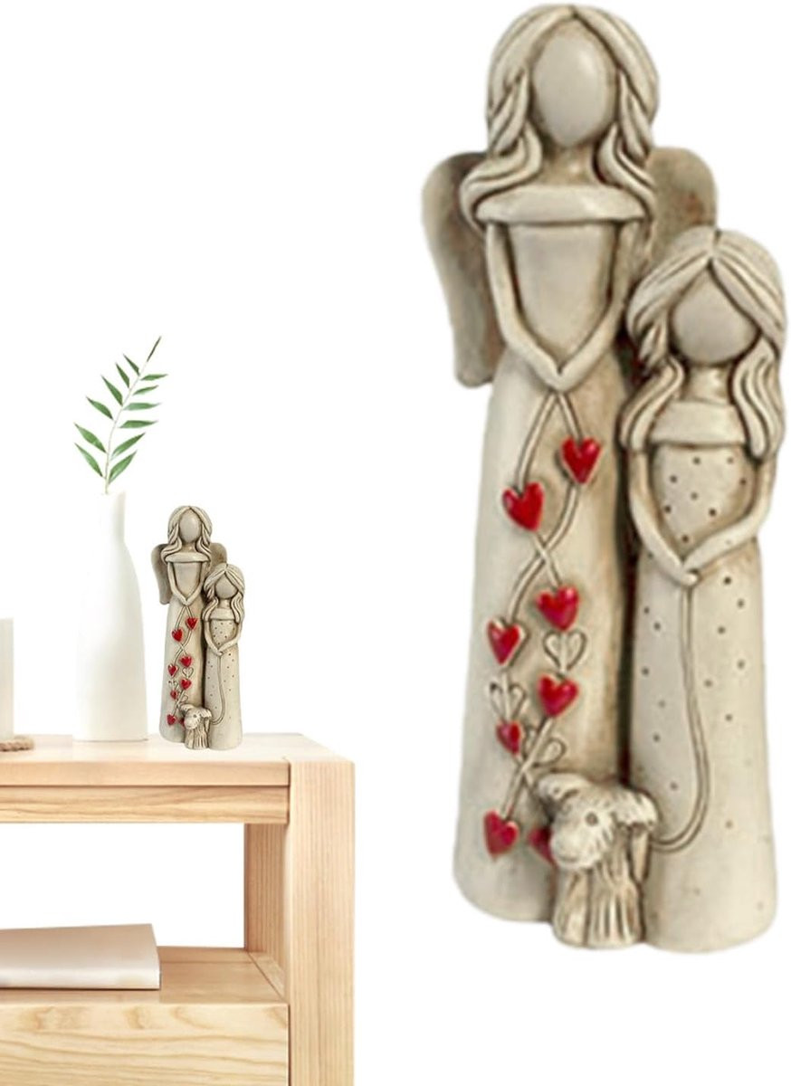 Multicolor Engel Hars Beeldje Familie Decoratie met Waterdichte Coating Hoogte: 13,5 cm