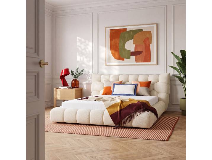 HABITAT - Lit 180 x 200 cm en tissu matelassé - Crème - Cefalu