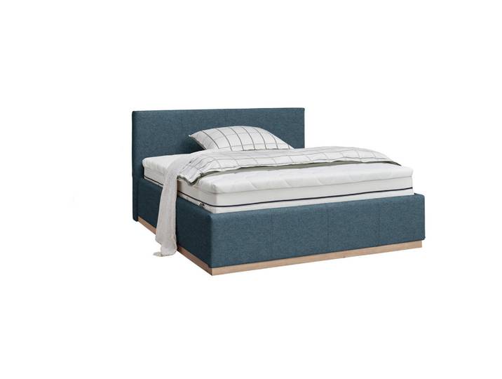 Lomoco Polsterbett, Blau, Birke, Sperrholz, 2-Zonen, warmweiß, 180x200 cm, Made in EU, Bettkasten, Lattenrost, gepolstertes Kopfteil, Schlafzimmer, Betten, Polsterbetten