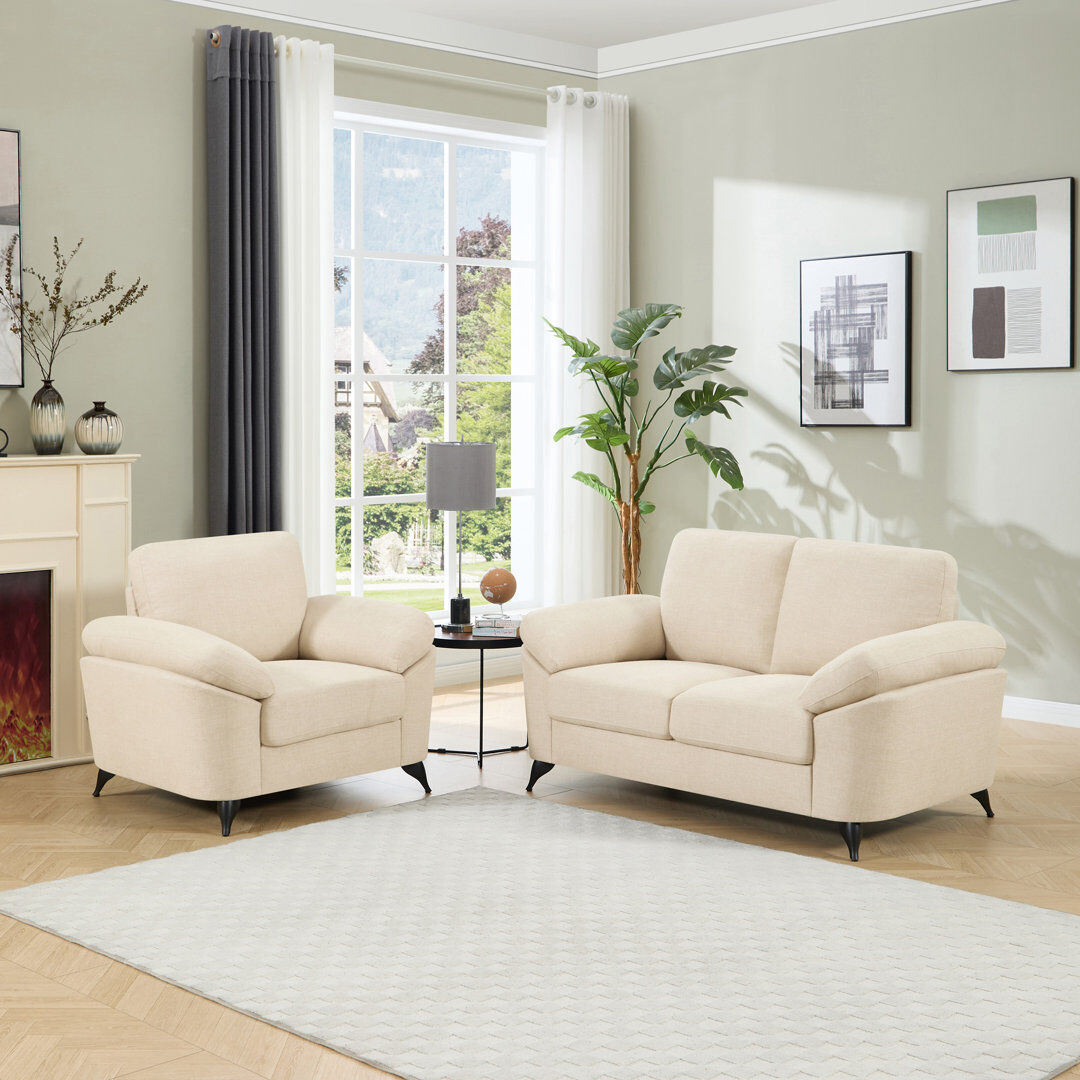 Ebern Designs 2 Piece Linen Standard Living Room Set Beige 2