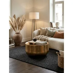Couchtisch Aluminium mit Hammerschlag-Muster, orientalischer Stil, rund, klein, Gold 60x60x35 cm