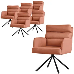 ML-Design – Esszimmerstühle drehbar 6er Set – Orange | mit Armlehnen & Rückenlehne, Auto-Position, Polyesterbezug, Metallbeine