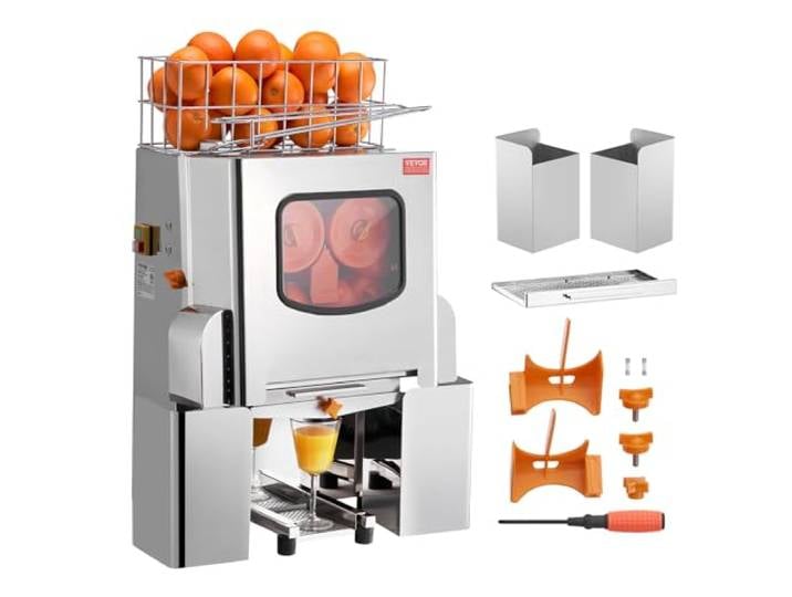 VEVOR Kommerzielle Orangenpresse Automatischer 120-W-Entsafter, Edelstahl-Orangenpresse für 20 Orangen pro Minute, mit Herausziehbarer Filterbox, Edelstahl Abdeckung Zitruspresse Saftpresse Elektrisch