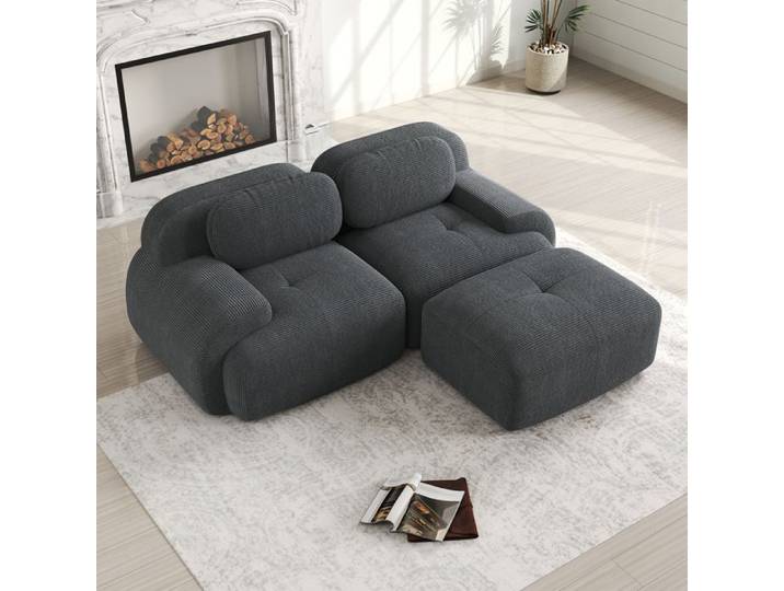 HOMVRA Canapé d angle modulable avec accoudoirs courbés sans montage en velours côtelé gris