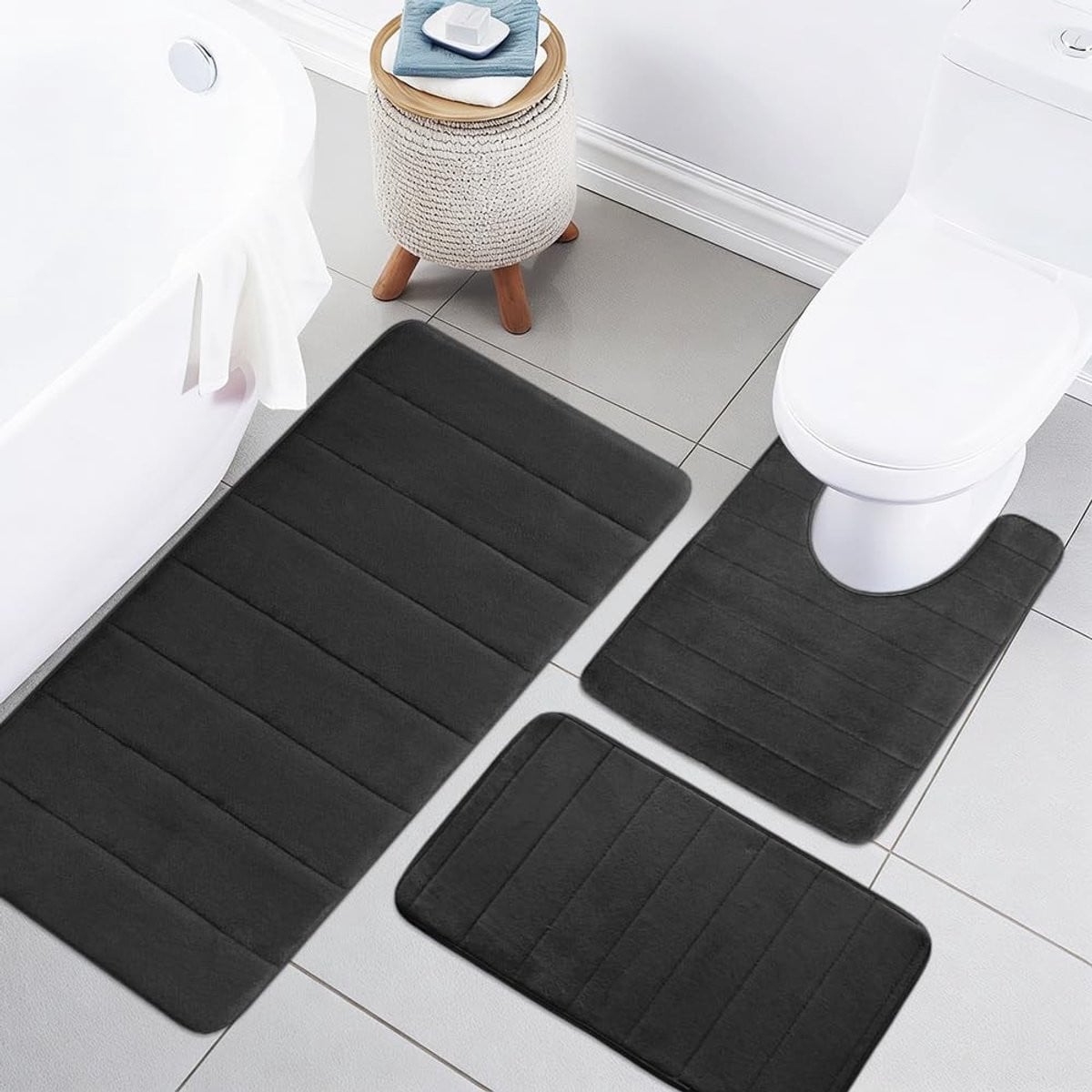 Dailygoods Badmatset van traagschuim, 3-delig, antislip en wasbaar, zwart