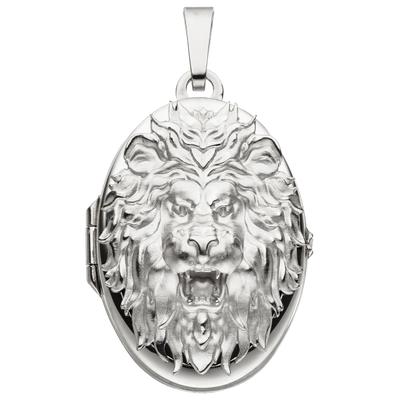 Medallionanhänger JOBO "Medaillon Brüllender Löwe", silber (silber 925), Schmuckanhänger, Damen, Silber 925 (Sterlingsilber), 925 Silber für 2 Fotos