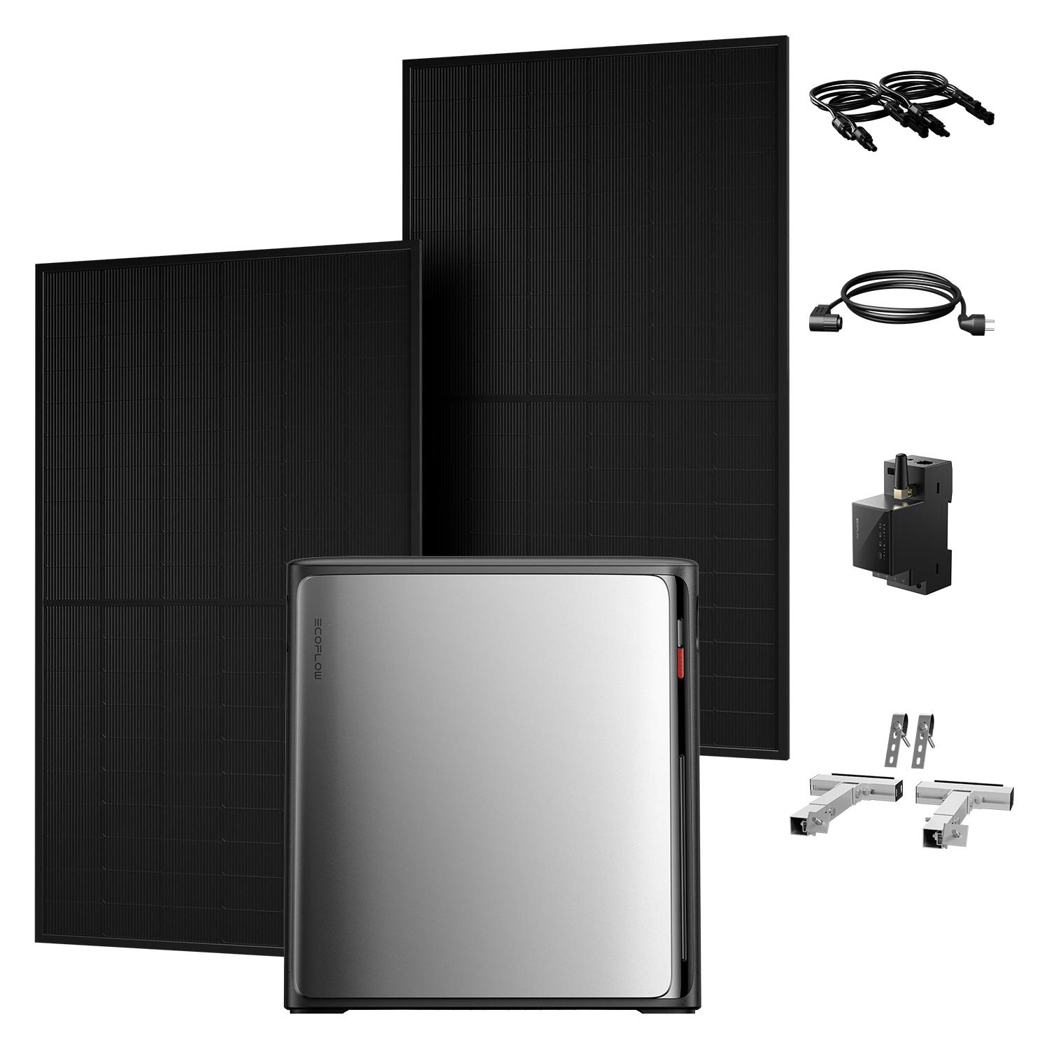 PowernessBalkonkraftwerk mit Speicher, EcoFlow STREAM Ultra X 3,84 kWh Speicher mit 1000W Solarmodule, Smartmeter & Balkon-Haken Halterung Silber