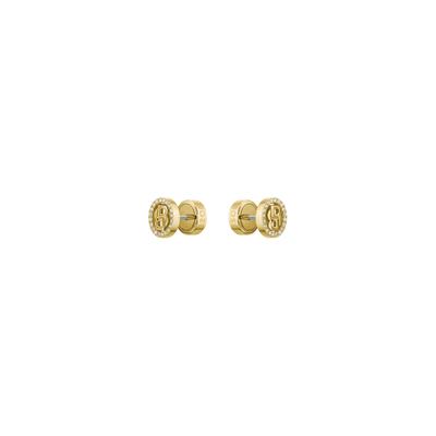 Paar Ohrstecker BOSS "DOUBLE B DIVINE", gold (gelbgoldfarben, edelstahlfarben, kristallweiß, kristallweiß), Ohrringe, Damen, 9mm, Edelstahl, mit Glasstein