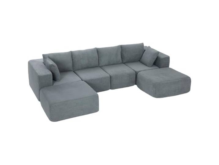 HOMCOM Ecksofa mit Schlaffunktion U-Form 294 cm Sofa 4-Sitzer Dunkelgrau Couch, Breiter Tiefer Sitzfläche, Eckcouch Cloud, Modulares Sofa, Wurfkissen, Schlafsofa, Samtoptik, Wohnzimmer