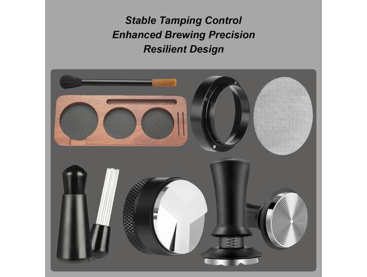 Kit d'accessoires pour expresso 7 pièces, kit barista 51 mm, presse à café portable, gadget, kit de tamper pour expresso avec tampon de distribution