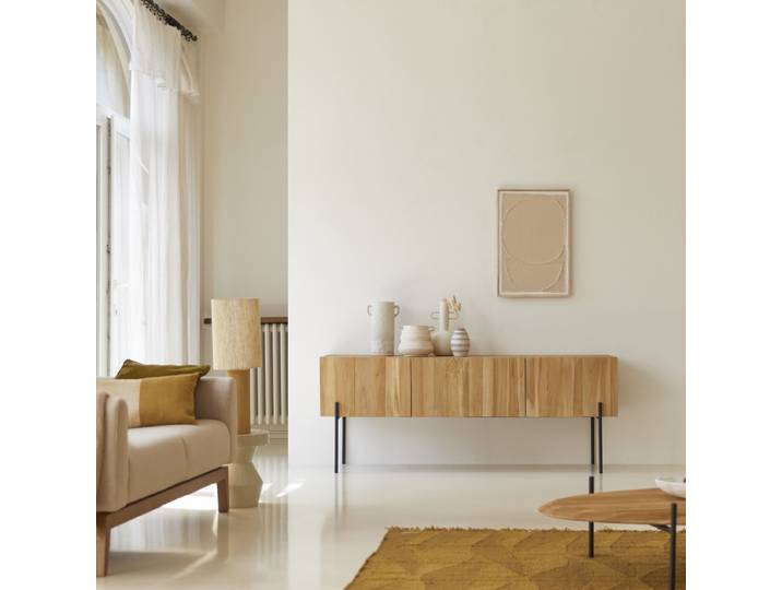 Hoher TV Schrank aus massivem Teakholz 170 cm Honorine - Natur - Teak