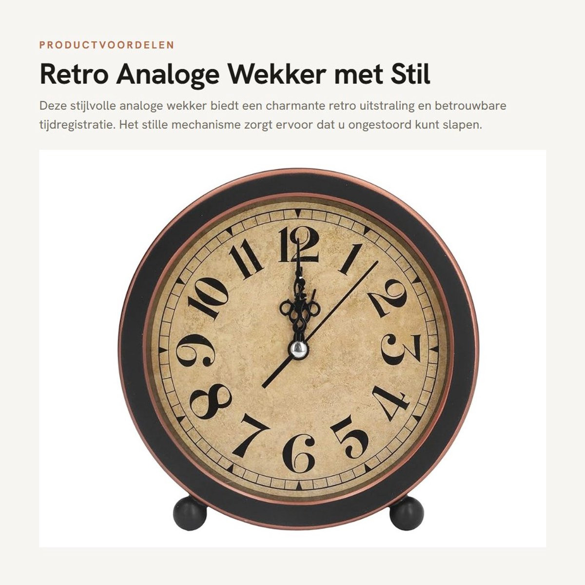 Dailygoods Analoge Wekker Retro Tafelklok - Zwart - 13,5 x 4,5 x 14 cm