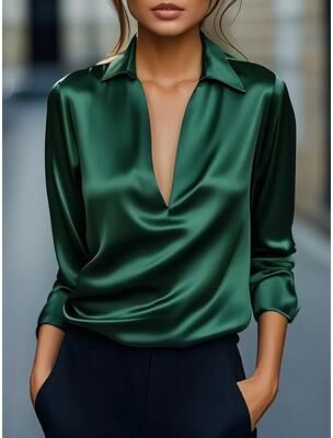 Smart Shopping Spot Elegant V neck Long Sleeve Women's Top For Commuting And Casual Wear green xl