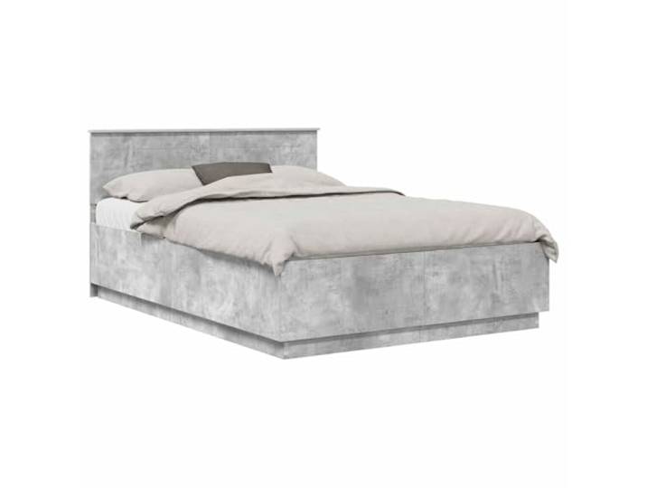 PUGYNBK Bettgestell mit Kopfteil, Grau, Beton, 140 x 190 cm Massivholz, verstellbares Kopfteil zur Wandmontage, quadratische Beine, einfache Reinigung