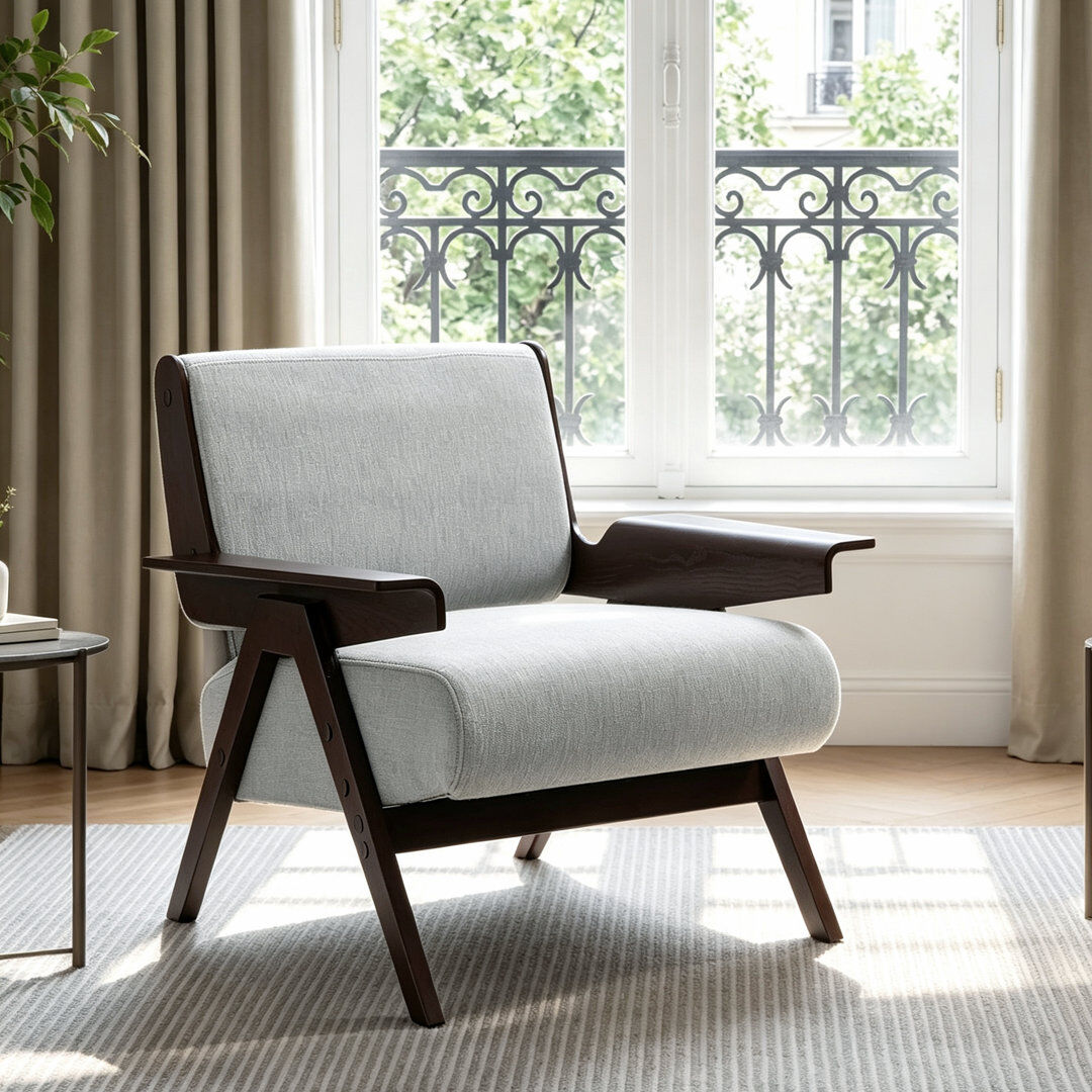 George Oliver Upholstered Chenille Accent Chair Grey Chenille 75cm H X 80cm W X 70cm D