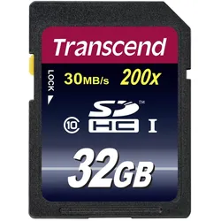 Transcend SDHC 200x (32 GB, SDHC, U1, UHS-I), Speicherkarte, Schwarz