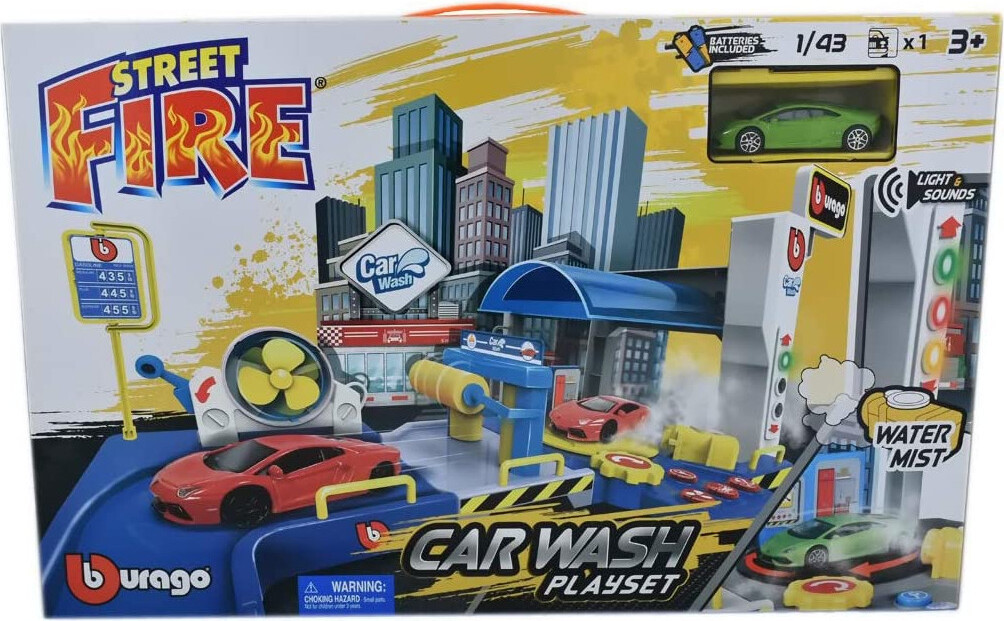 Bburago 18-30406 Street Fire Autowasstraat Speelset inclusief modelauto