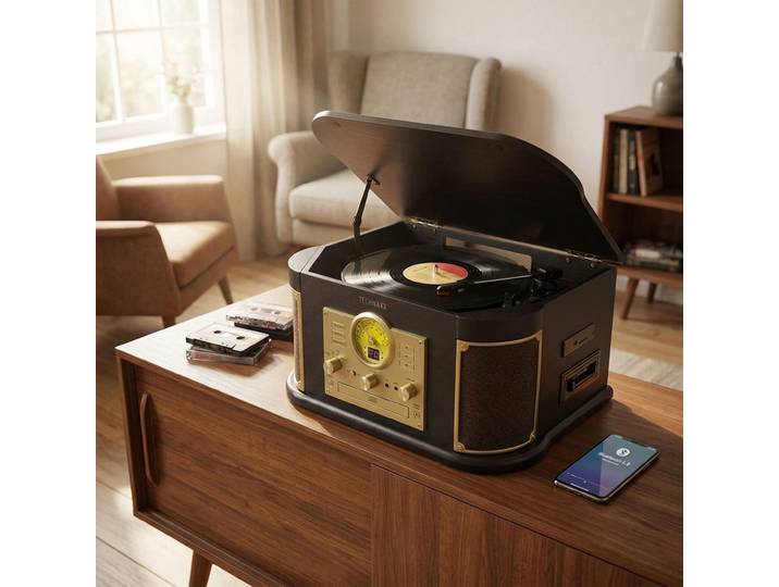 Nostalgie Platten und Kassettenspieler, inkl. Digitalisierfunktion und CD Laufwerk