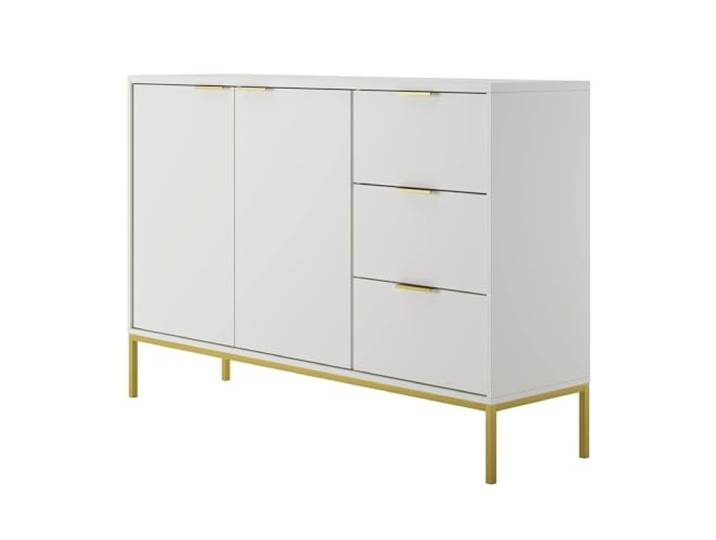 Home Collective Kommode mit 3 Schubladen und 2 Schränken, modernes Sideboard, Stahlrahmen Weiß und Gold