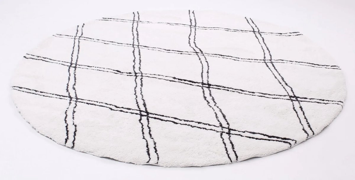 Rond vloerkleed Morocco zwart/wit van polyester