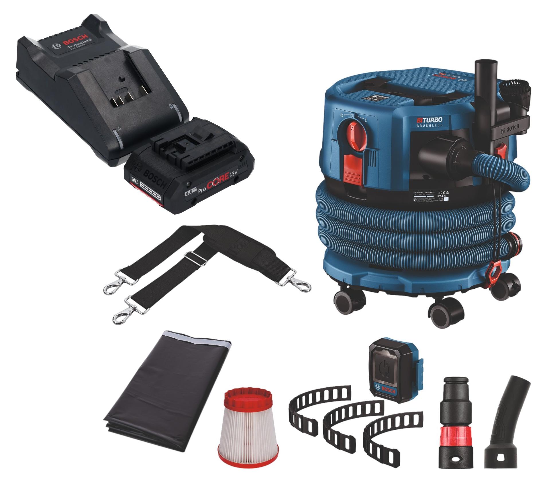 Bosch GAS 18V-12 MC Professional Akku Staubsauger BITURBO Brushless + 1x ProCore Akku 4,0 Ah + Ladegerät + Zubehör