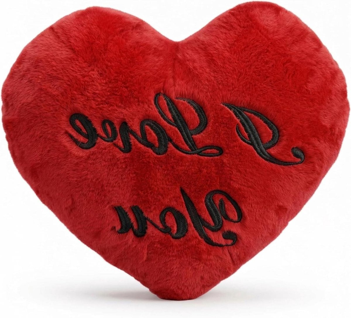 Rood Pluche Hartkussen met Borduurwerk I Love You - 60 cm