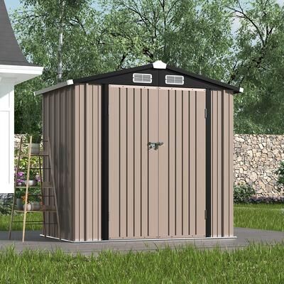 Sonegra Outdoor Metal Storage Shed with Double Doors and Floor, for Backyard Patio