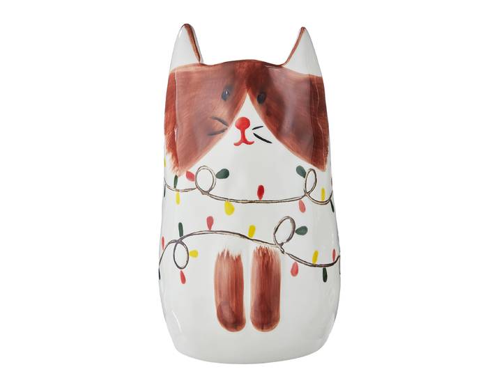 Vase Katze Ø 12cm Weiß/Weiß/Braun