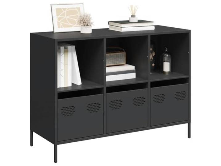 Jkghdrt Sideboard Schwarz 101,5x39x73,5 cm Kaltgewalzter Stahl Schubladen und offene Fächer, Metallfüße für Stabilität, leicht zu reinigen, vielseitig einsetzbar
