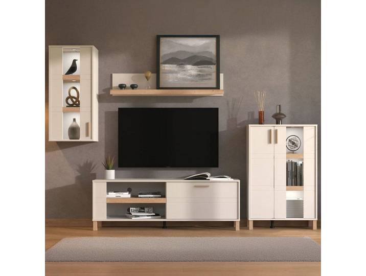 Mur TV Fallo Dmora en bois mélaminé blanc crème 289x40x181 5h cm