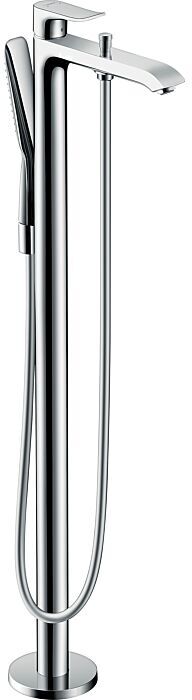 Hansgrohe Metris Wannen Armatur 31471000 bodenstehend, Stabhandbrause PuraVida, chrom