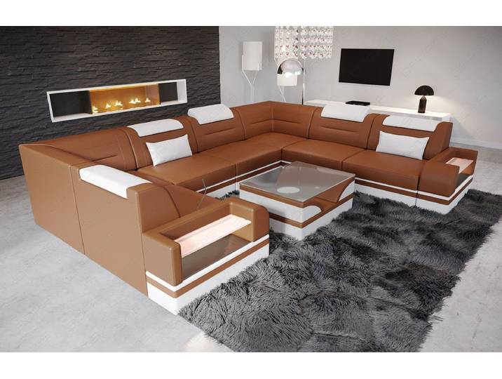 Sofa Dreams Wohnlandschaft Leder Designer Sofa Trivento U Form Ledersofa, Couch wahlweise mit Bettfunktion