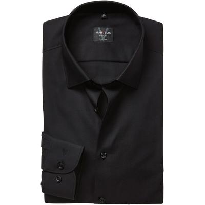 Langarmhemd MARVELIS, Herren, Gr. 43, N-Gr, schwarz, Web, Obermaterial: 100% Baumwolle, körpernah, 2-Knopf-Manschette, Hemden, Kentkragen, Businesshemd, körpernah