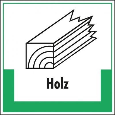 Aufkleber I Abfallkennzeichen Holz, mit Symbol und Text, Folie, selbstklebend, 200x200mm
