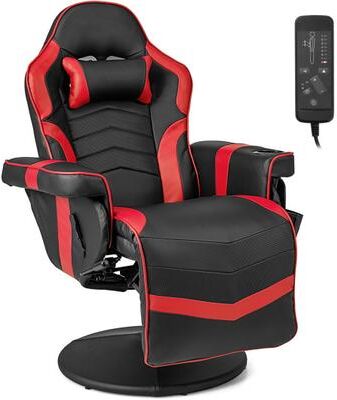 Costway Massage Video Gaming Recliner Chair with Adjustable Height-Red