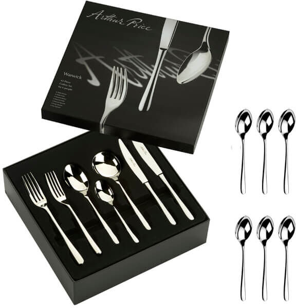 Arthur Price Signature Warwick 42 Piece Cutlery Box Set plus FREE Extra 6 Tea Spoons